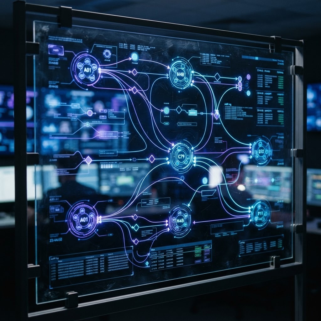If the handoff can't be reconstructed, it can't be defended Realistic control room dashboard representing an auditable agent handoff