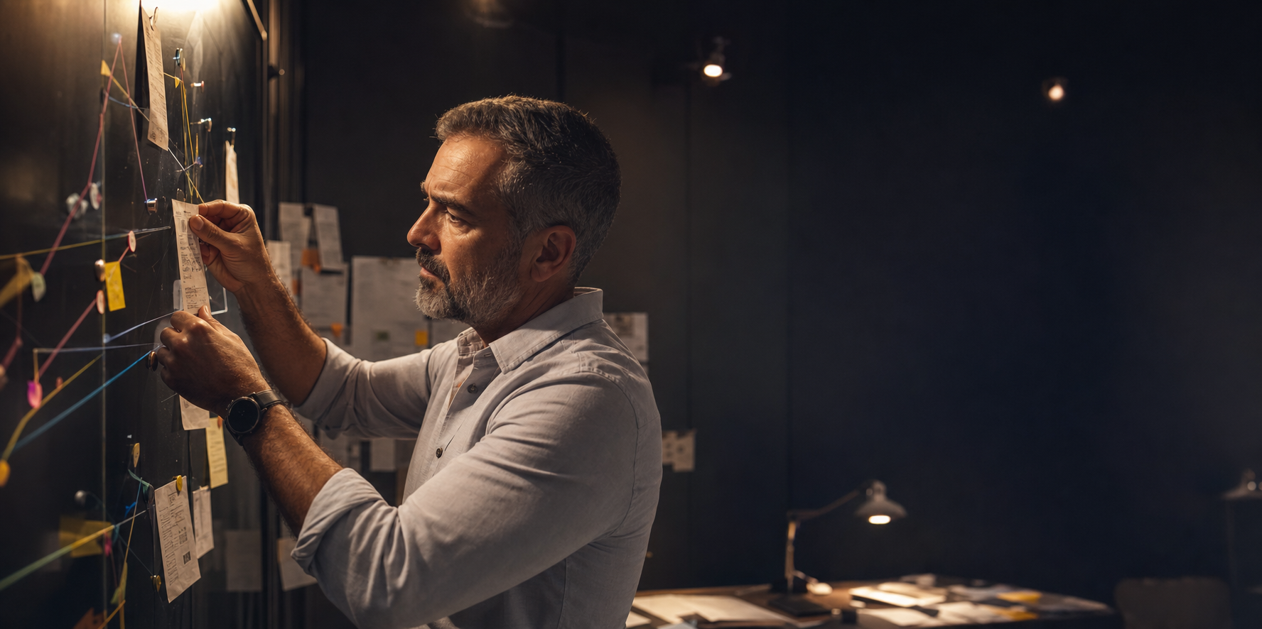 A marketing operations leader pinning an automated decision record to an evidence board.
