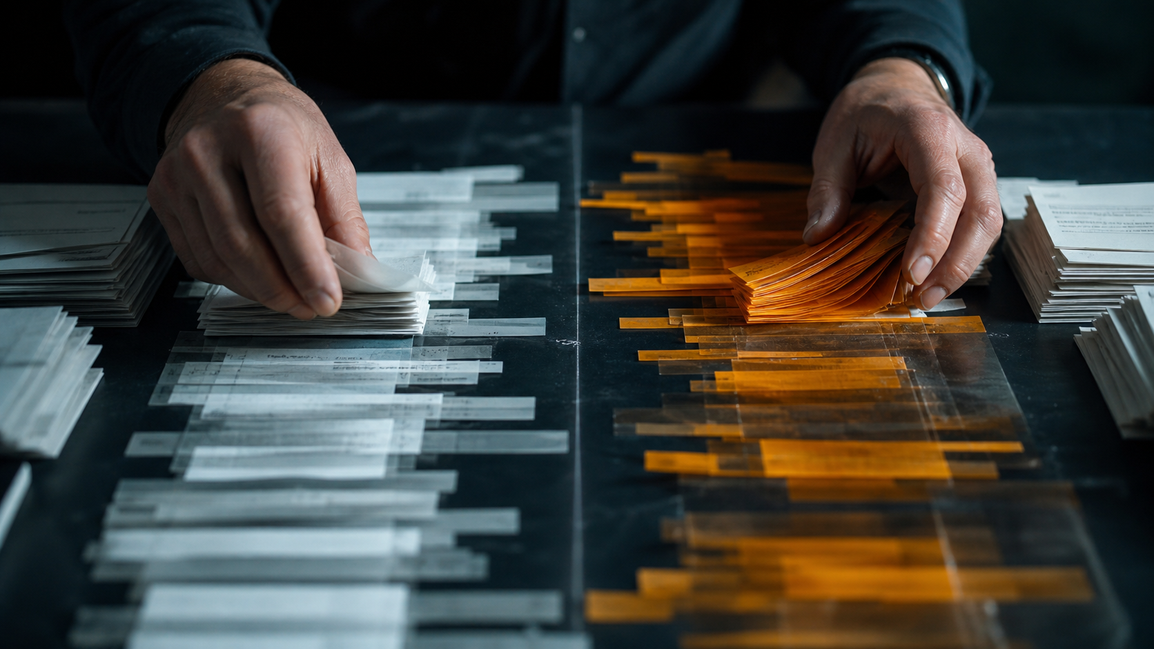 Analyst sorting two trails of customer evidence
