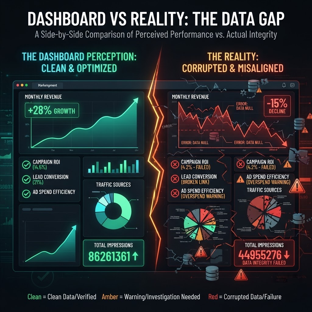 The perception of clean data versus the corrupted reality underneath Dashboard vs. Reality: Where AI data hides the problem
