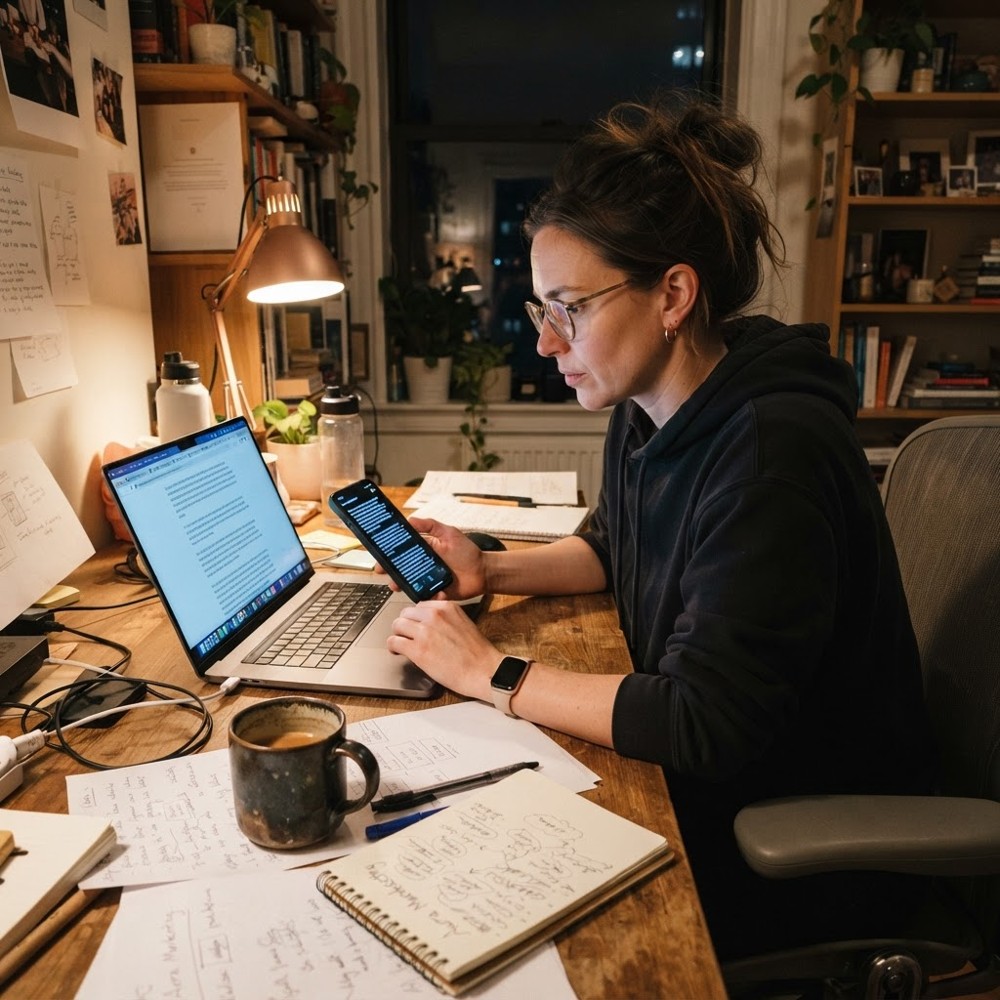 The real measurement work happens in the messy gap between an answer and an action. A marketing manager compares AI answers on a laptop and phone at home